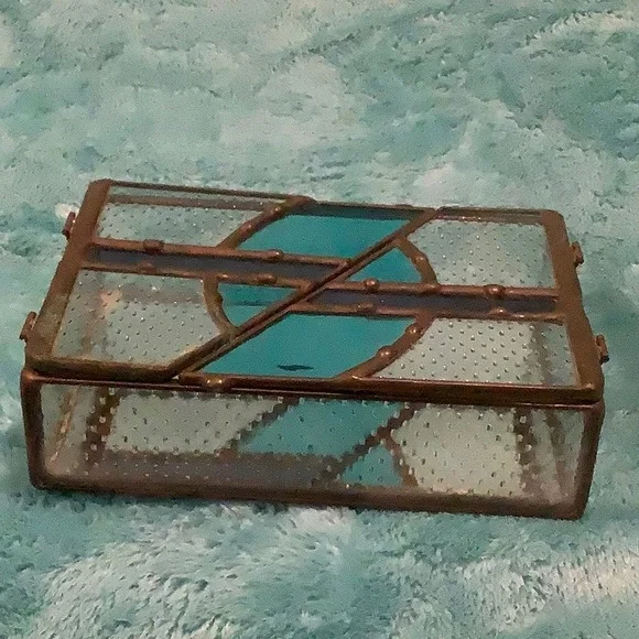 Stained Glass Jewelry Trinket Box Handcrafted NWT 6”x4”x1.75”. Art - Picture 11 of 16